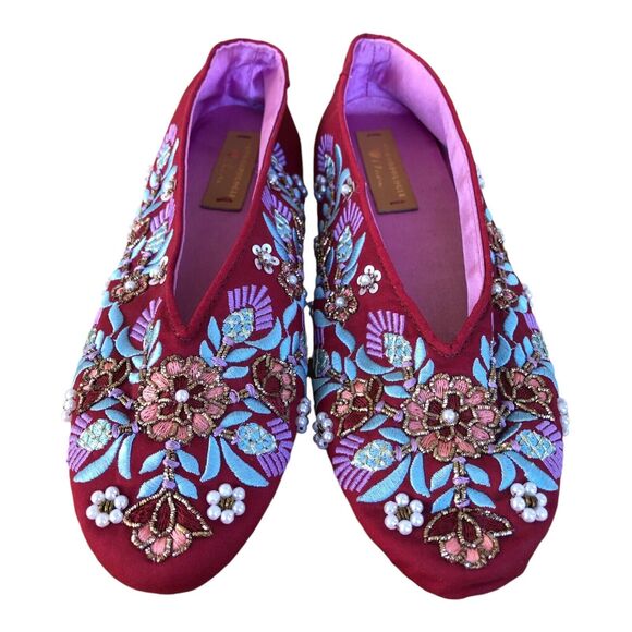 Llani Shoes - Anthropology Llani Embellished Satin Ballet Slippers Size 39/8.5